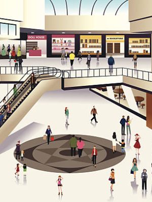 A vector illustration of scene inside shopping mall A vector illustration of scene inside shopping mall